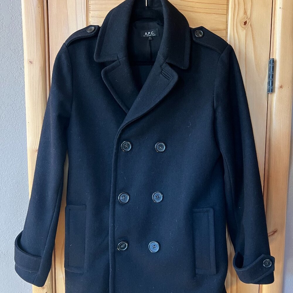 Vintage A.P.C Wool Peacoat, Made in France, Black, Size Small, RARE!